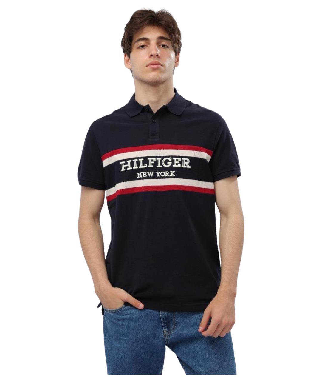 TOMMY HILFIGER Темно-синее хлопковое поло с коротким рукавом, фото 1