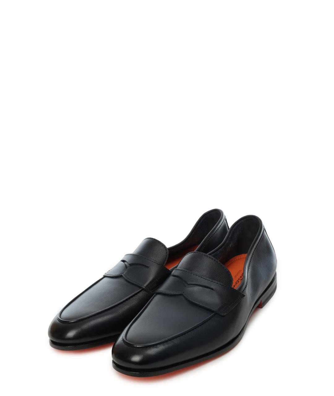 SANTONI Темно-синие кожаные лоферы, фото 2