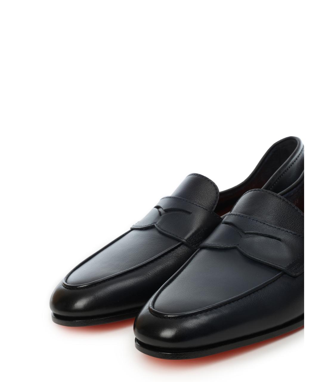 SANTONI Темно-синие кожаные лоферы, фото 6