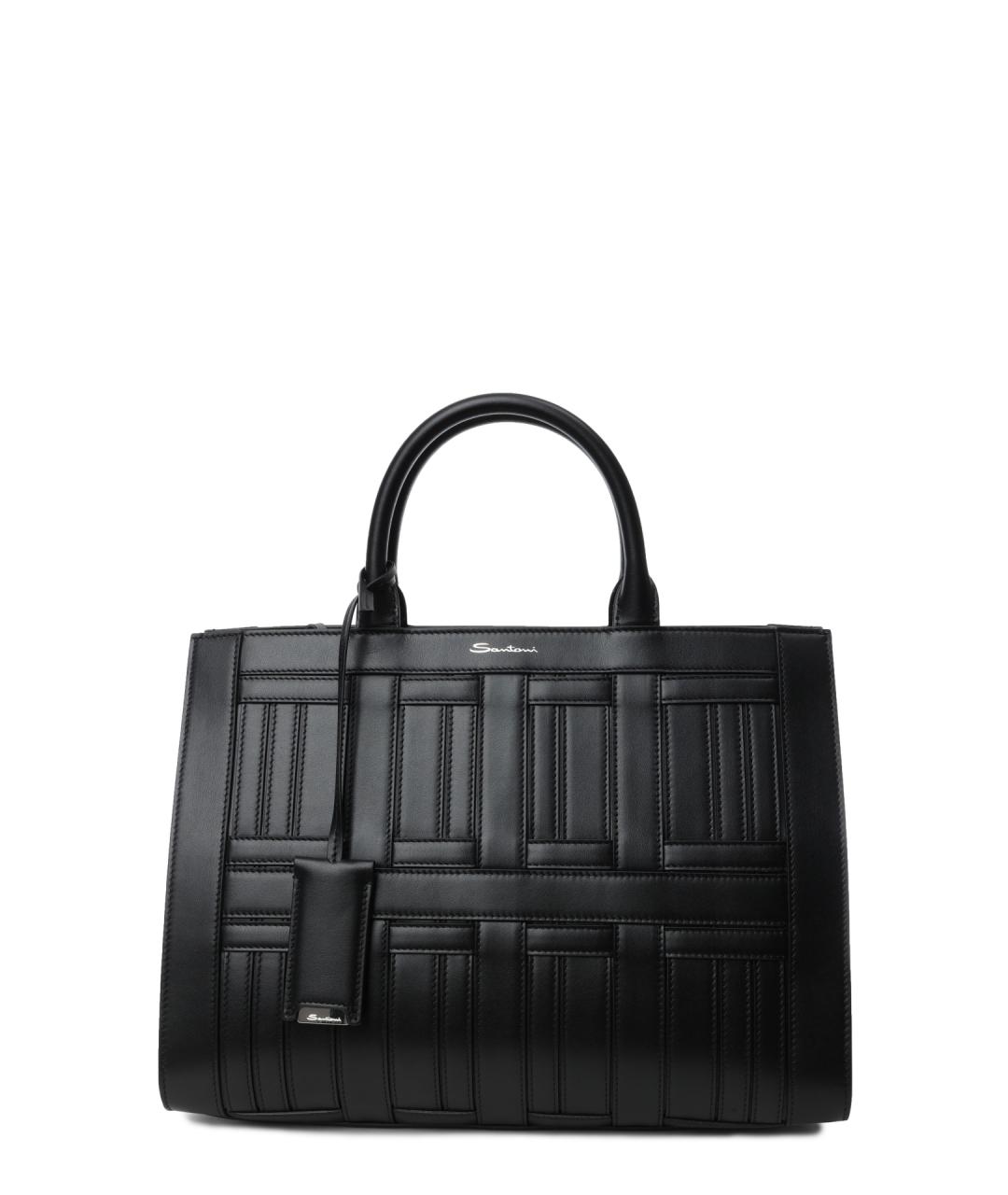 SANTONI Черная кожаная сумка тоут, фото 1