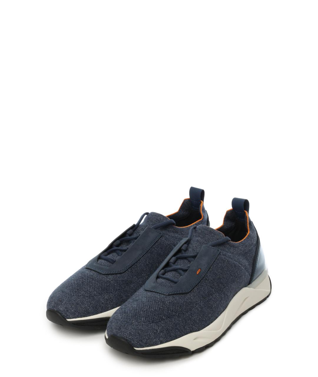 SANTONI Синие текстильные низкие кроссовки / кеды, фото 2