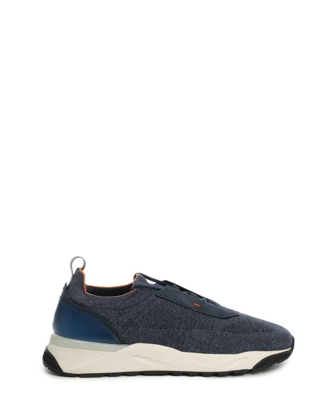 SANTONI Синие текстильные низкие кроссовки / кеды, фото 1