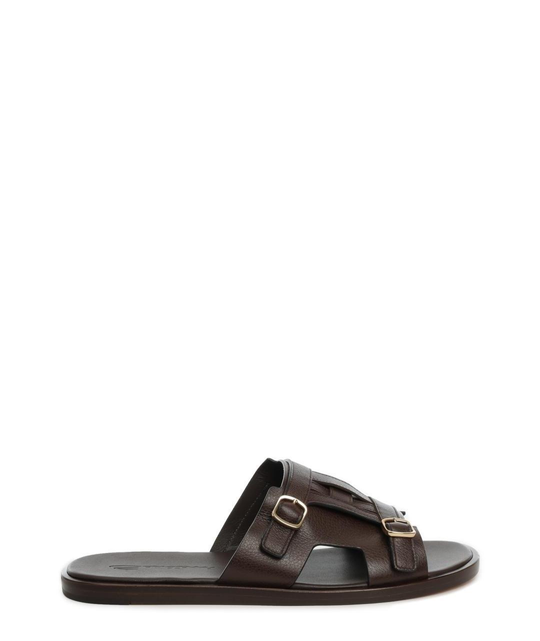 SANTONI Коричневые кожаные шлепанцы, фото 1