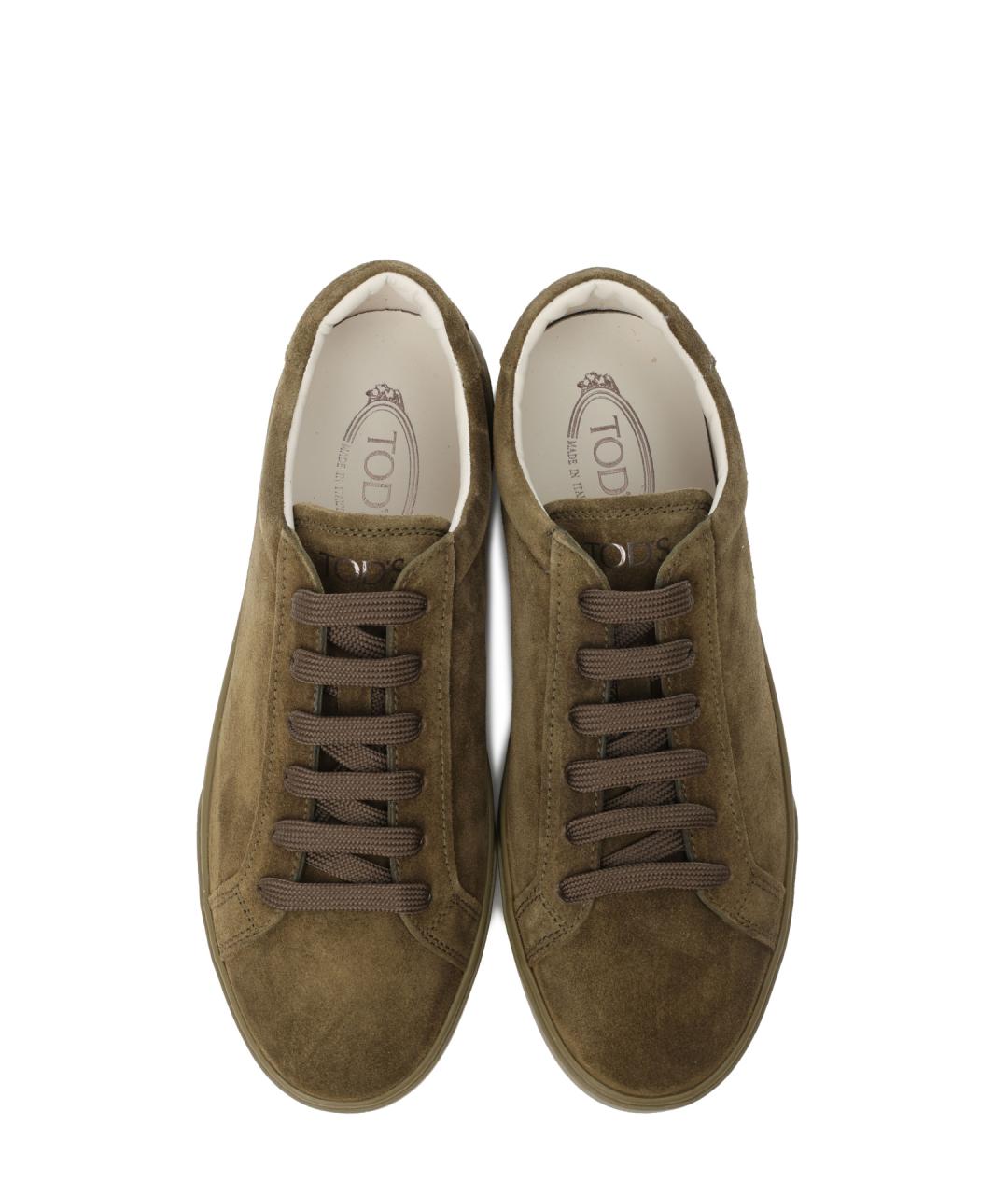 TOD'S Хаки замшевые низкие кроссовки / кеды, фото 5