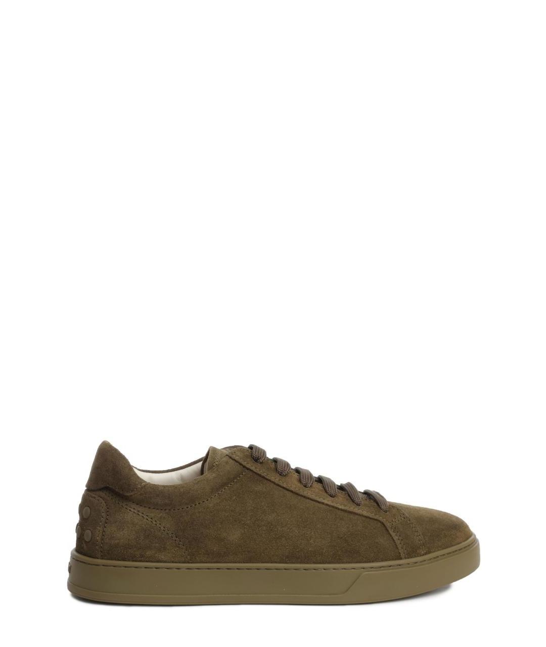 TOD'S Хаки замшевые низкие кроссовки / кеды, фото 1