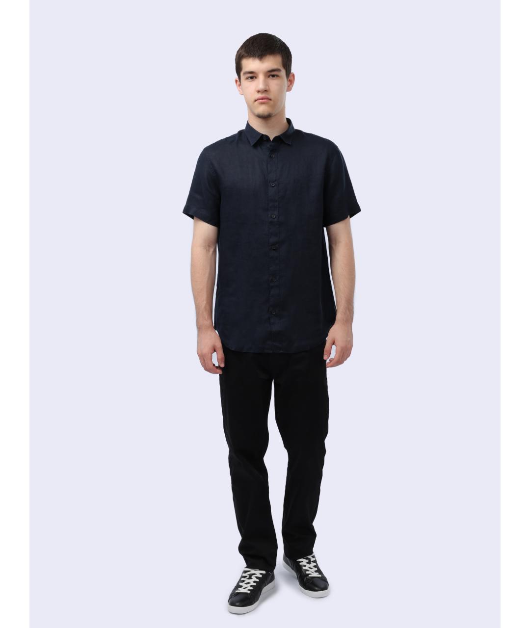 ARMANI EXCHANGE Темно-синяя льняная кэжуал рубашка, фото 2