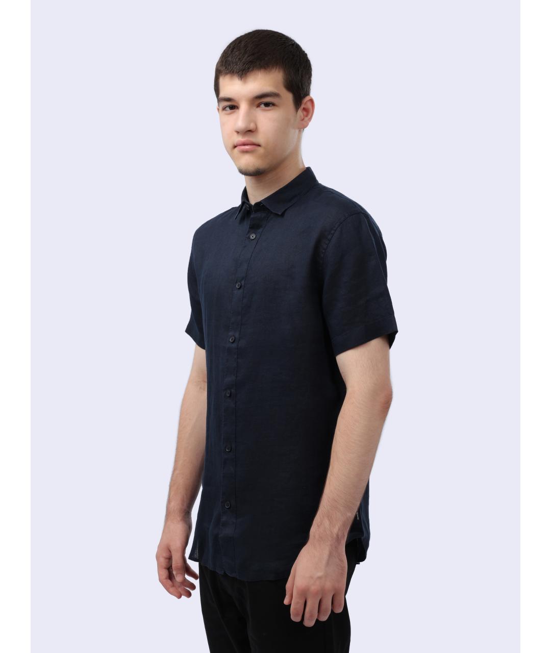 ARMANI EXCHANGE Темно-синяя льняная кэжуал рубашка, фото 4