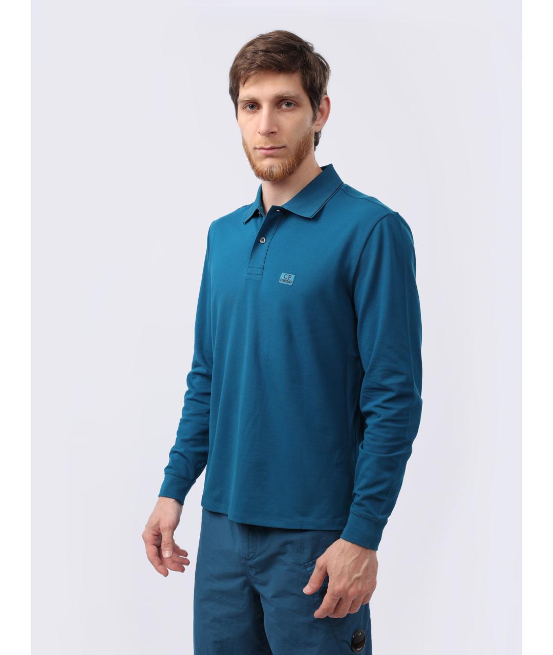 CP COMPANY Синее хлопковое поло с длинным рукавом, фото 4