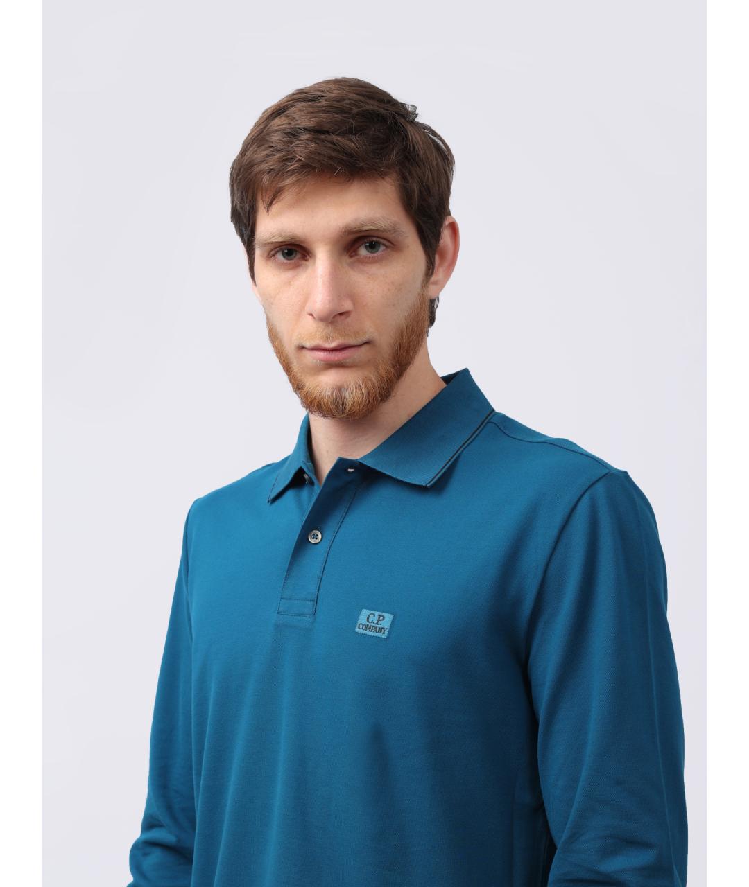 CP COMPANY Синее хлопковое поло с длинным рукавом, фото 3