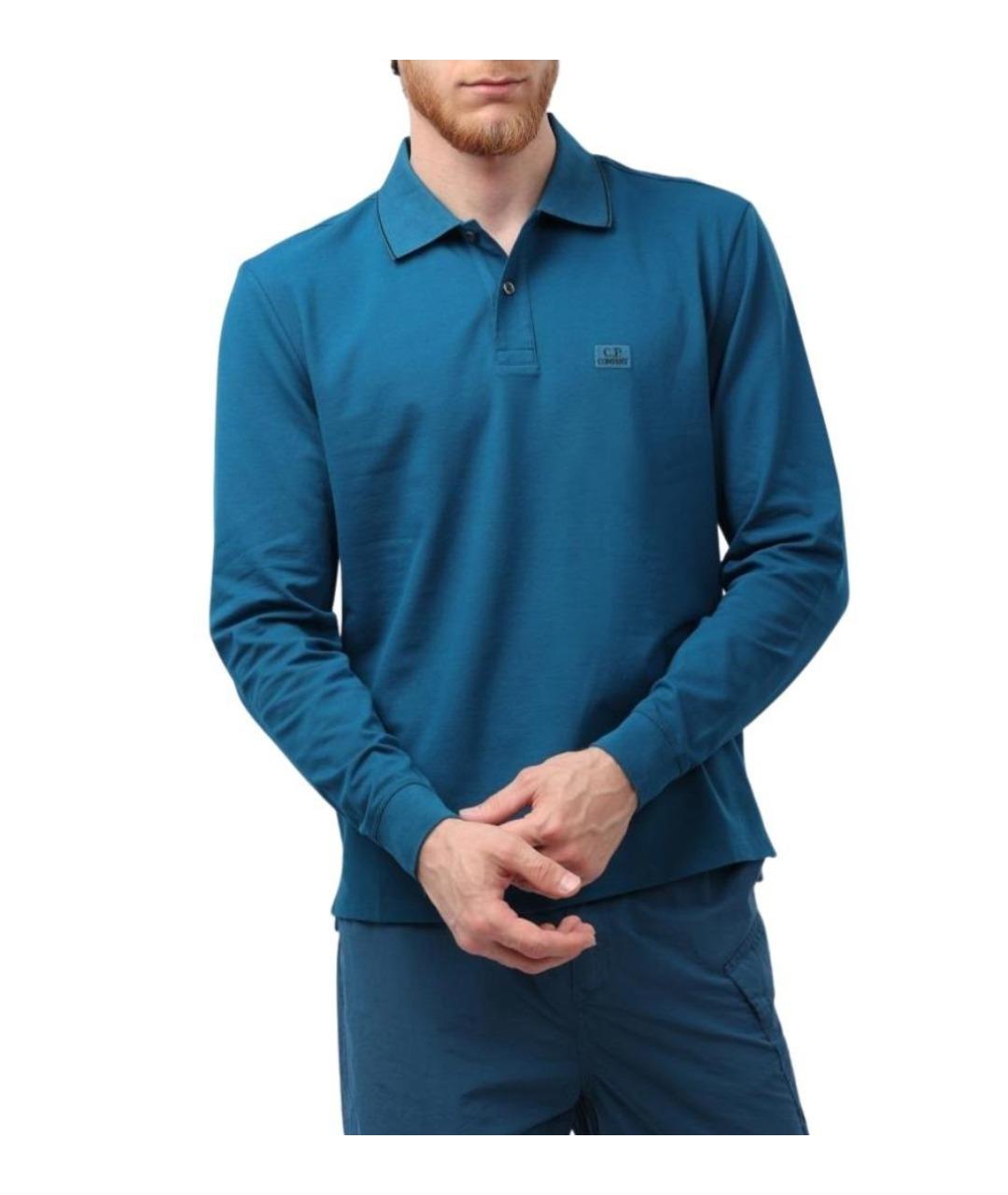 CP COMPANY Синее хлопковое поло с длинным рукавом, фото 1