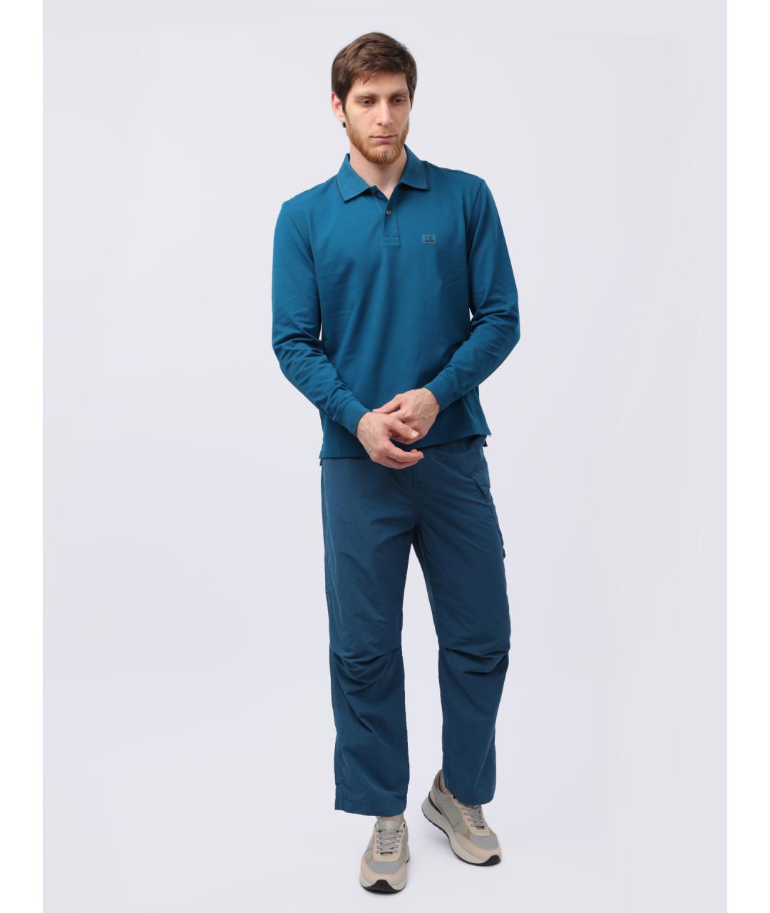 CP COMPANY Синее хлопковое поло с длинным рукавом, фото 2