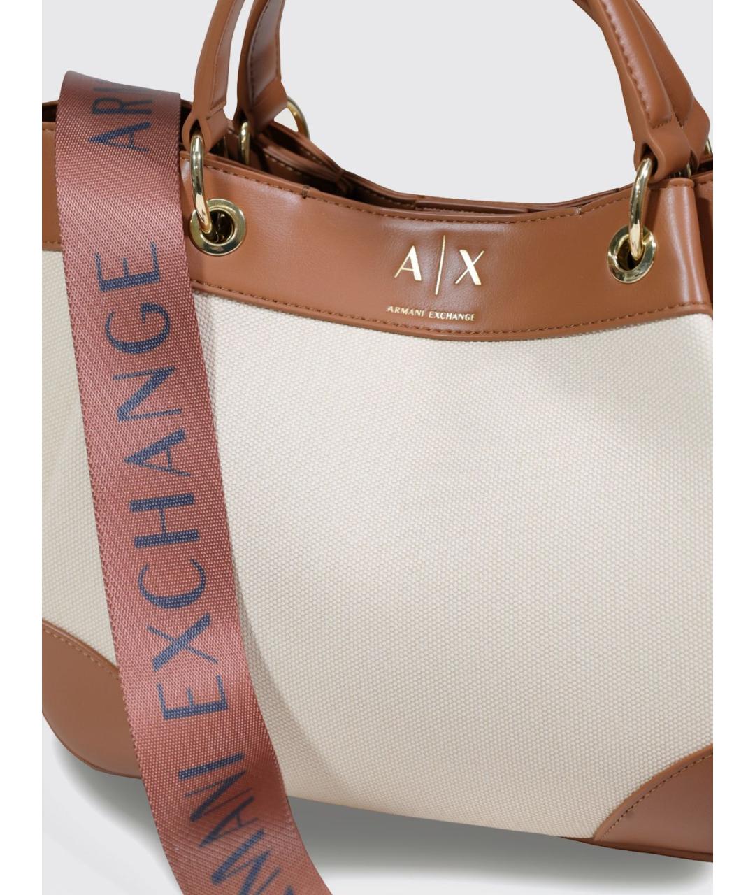 ARMANI EXCHANGE Бежевая тканевая сумка с короткими ручками, фото 5