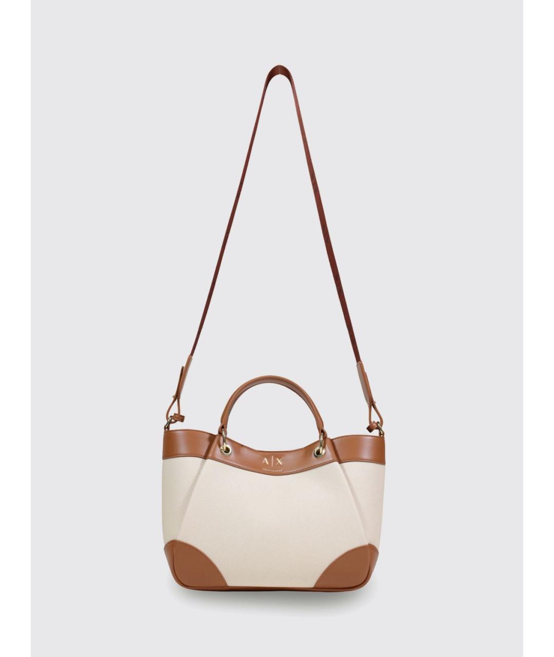 ARMANI EXCHANGE Бежевая тканевая сумка с короткими ручками, фото 2