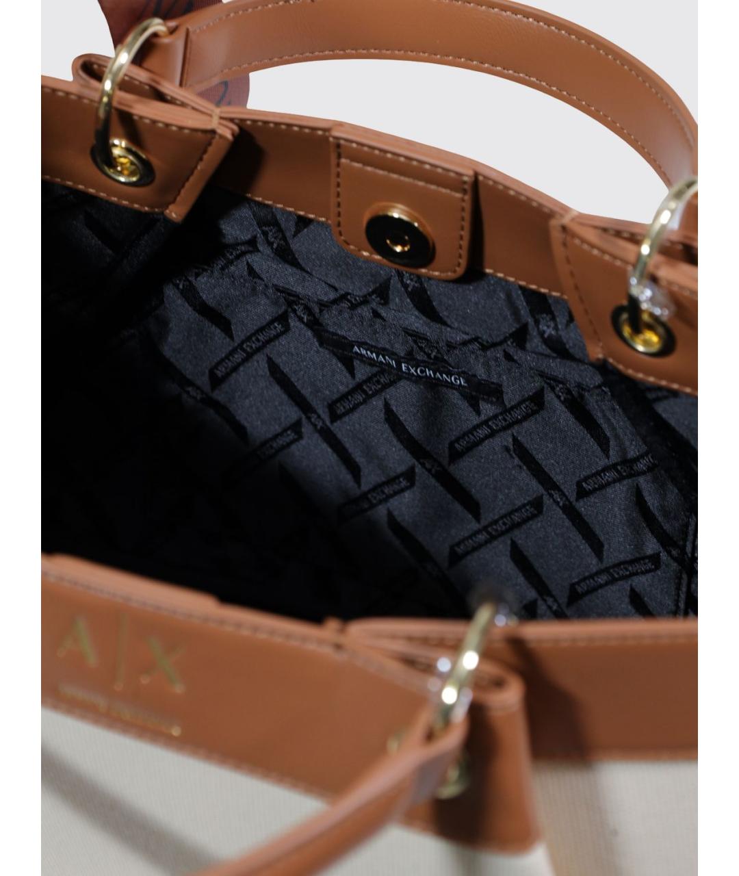 ARMANI EXCHANGE Бежевая тканевая сумка с короткими ручками, фото 6