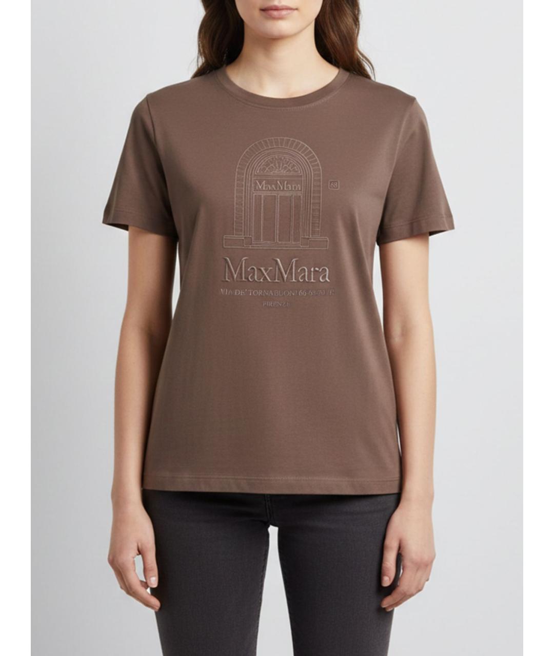 'S MAX MARA Коричневая хлопковая футболка, фото 2