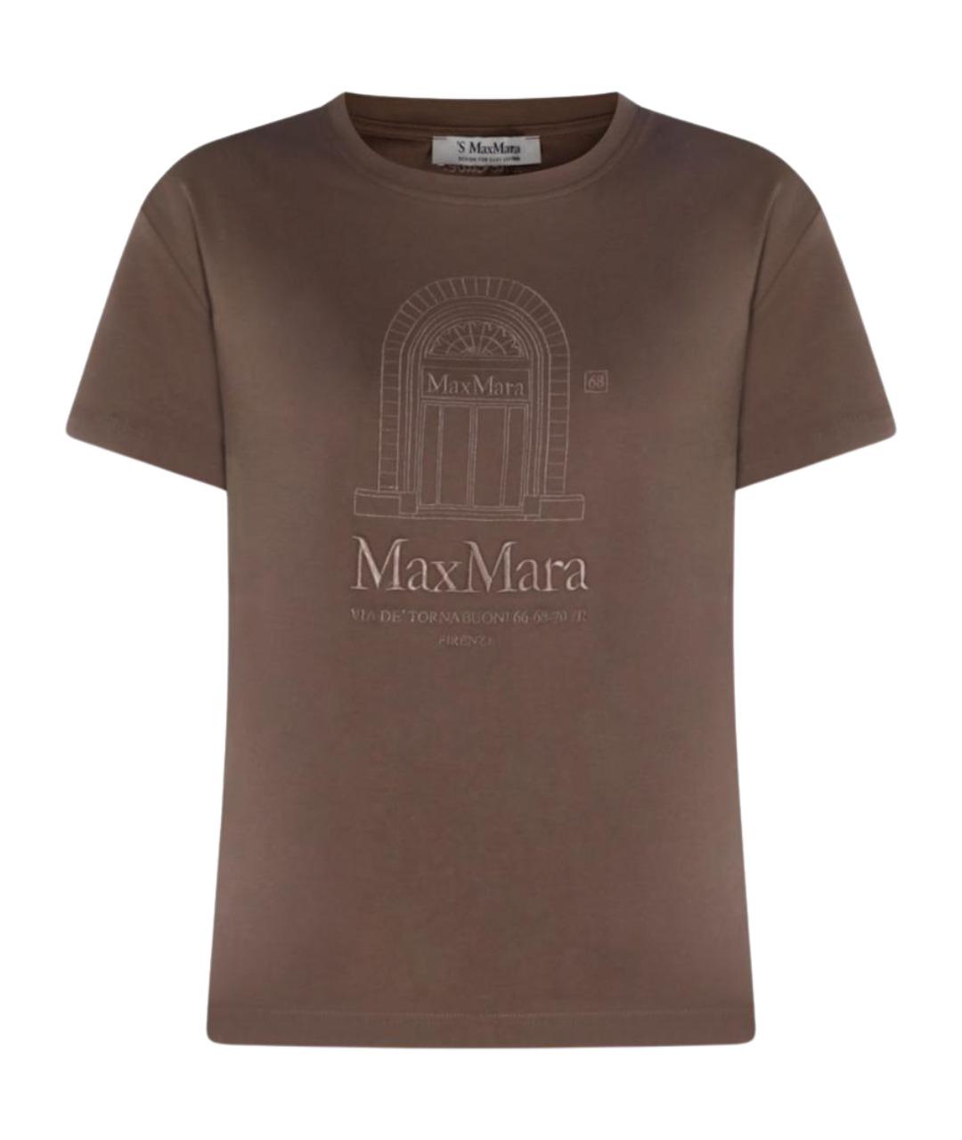 'S MAX MARA Коричневая хлопковая футболка, фото 1