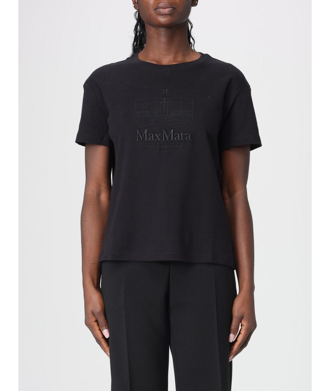 'S MAX MARA Черная хлопковая футболка, фото 4