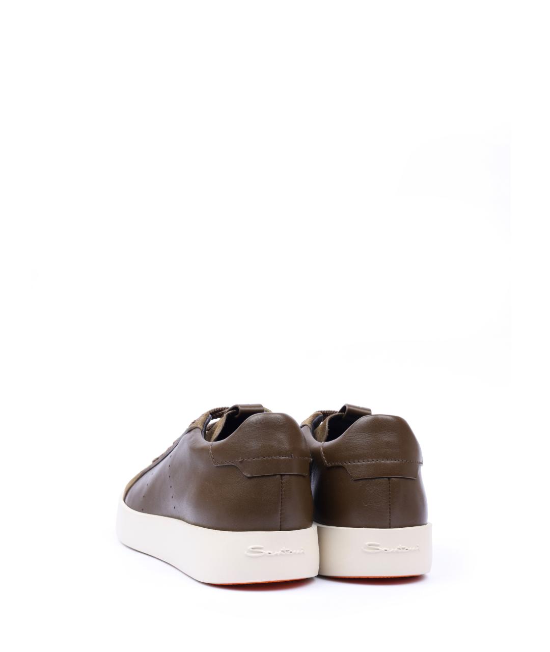 SANTONI Коричневые кожаные низкие кроссовки / кеды, фото 3