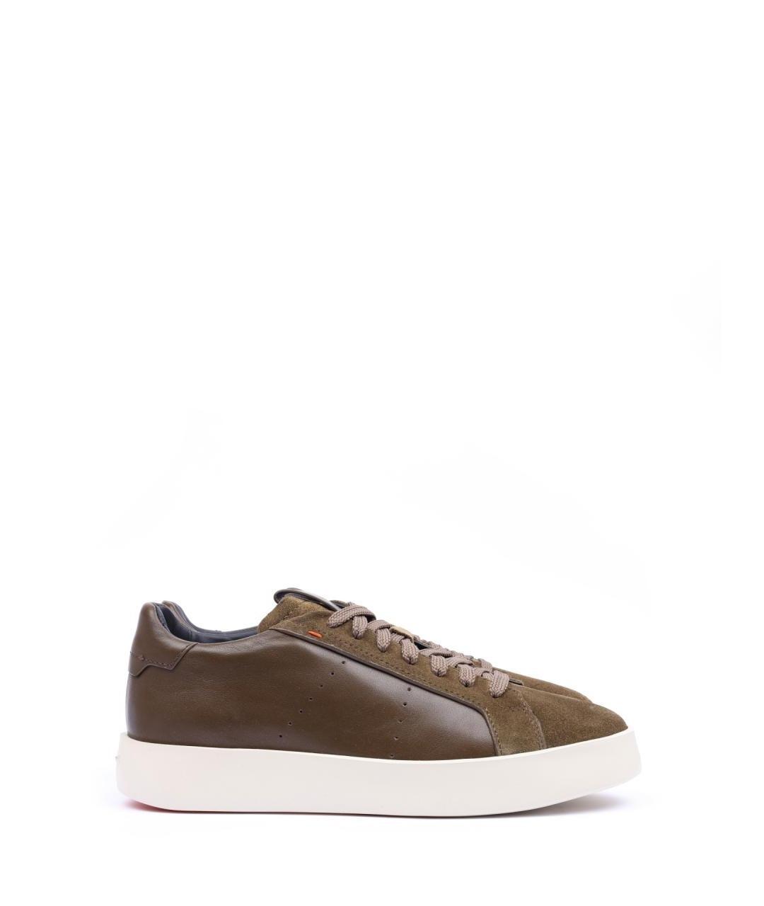 SANTONI Коричневые кожаные низкие кроссовки / кеды, фото 1