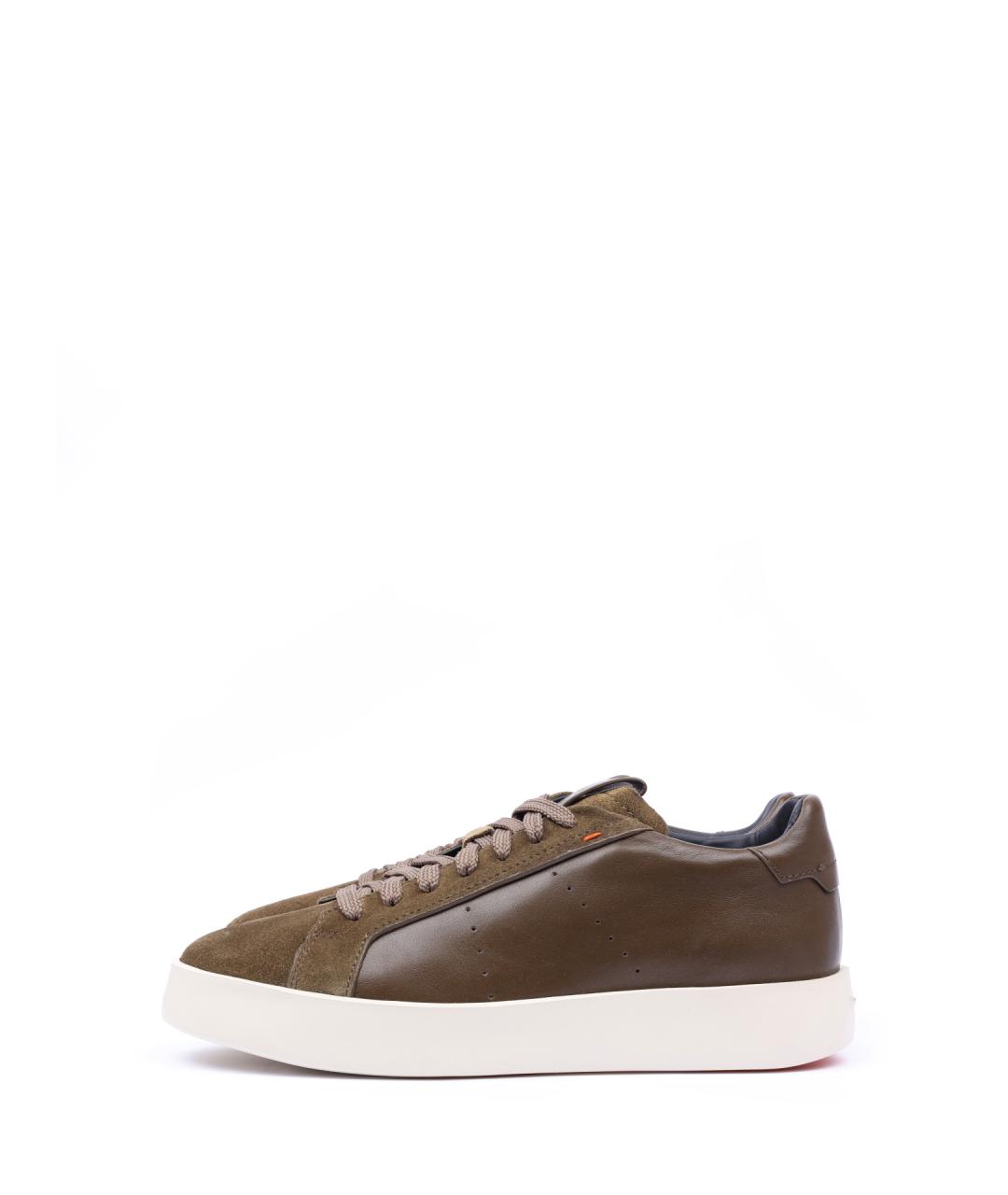 SANTONI Коричневые кожаные низкие кроссовки / кеды, фото 5