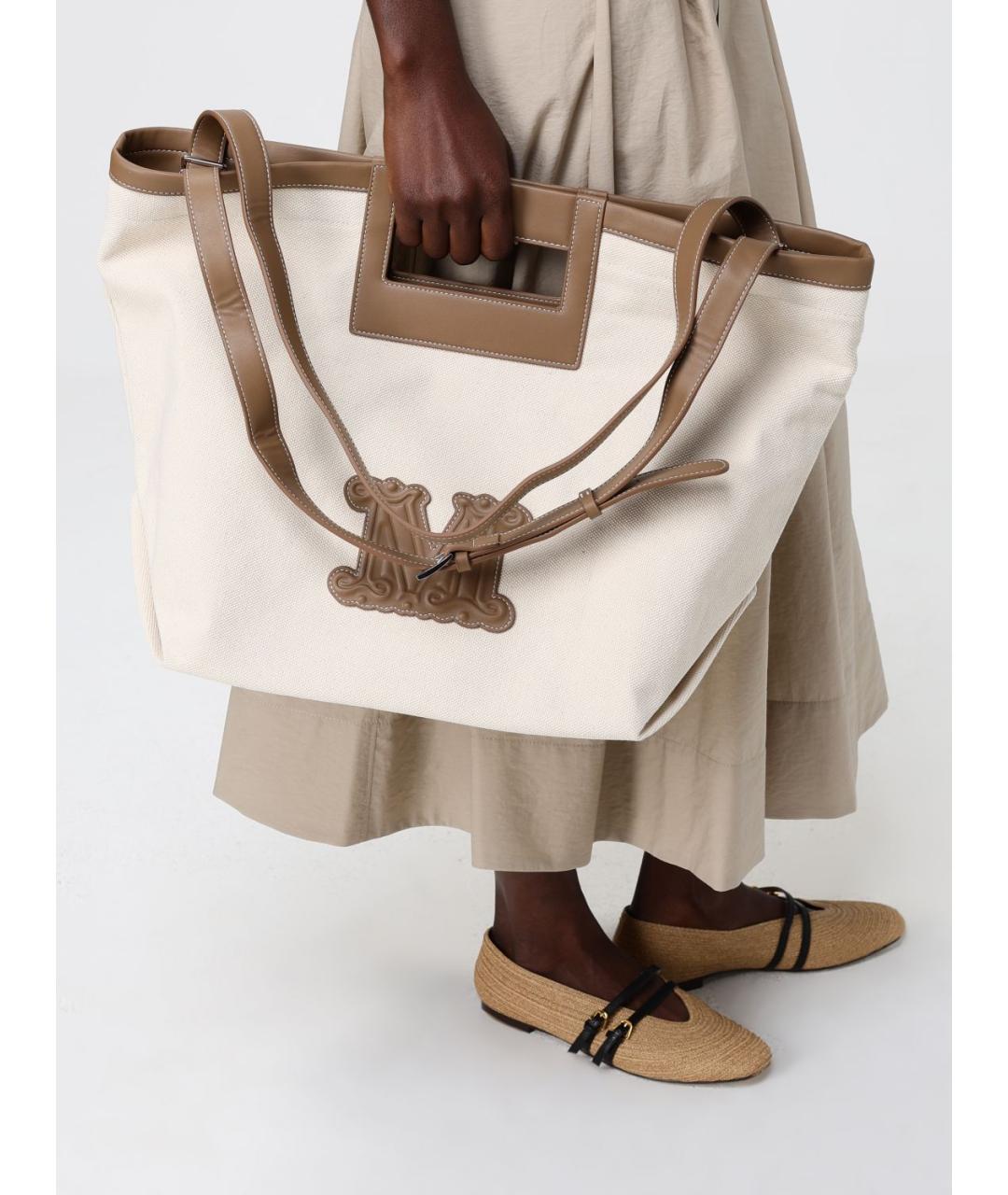MAX MARA Бежевая тканевая сумка тоут, фото 2