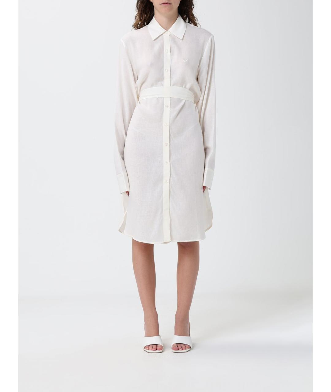 EMPORIO ARMANI Белое льняное повседневное платье, фото 4