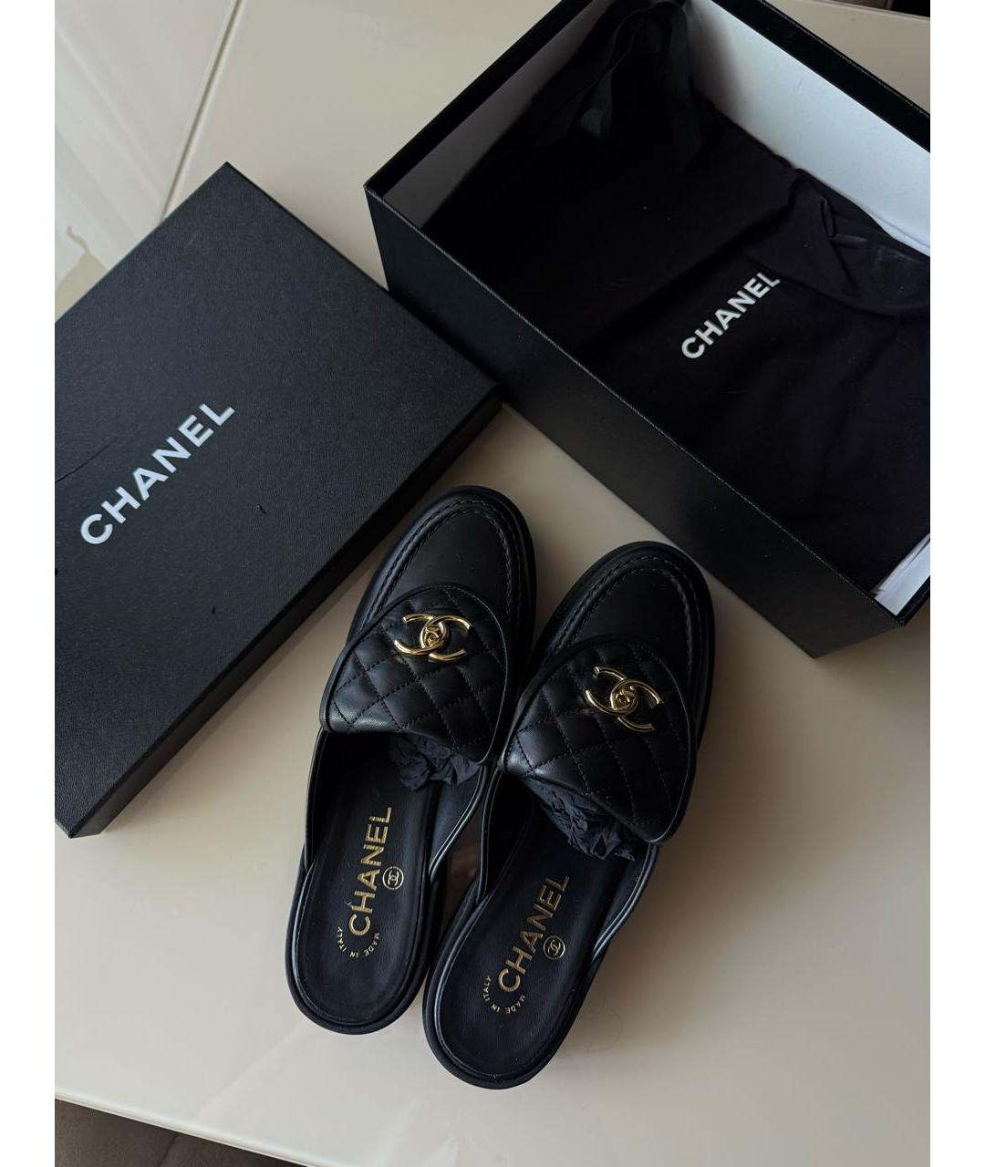 CHANEL Черные кожаные мюли, фото 6