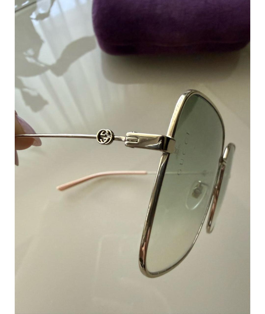 GUCCI Золотые металлические солнцезащитные очки, фото 3