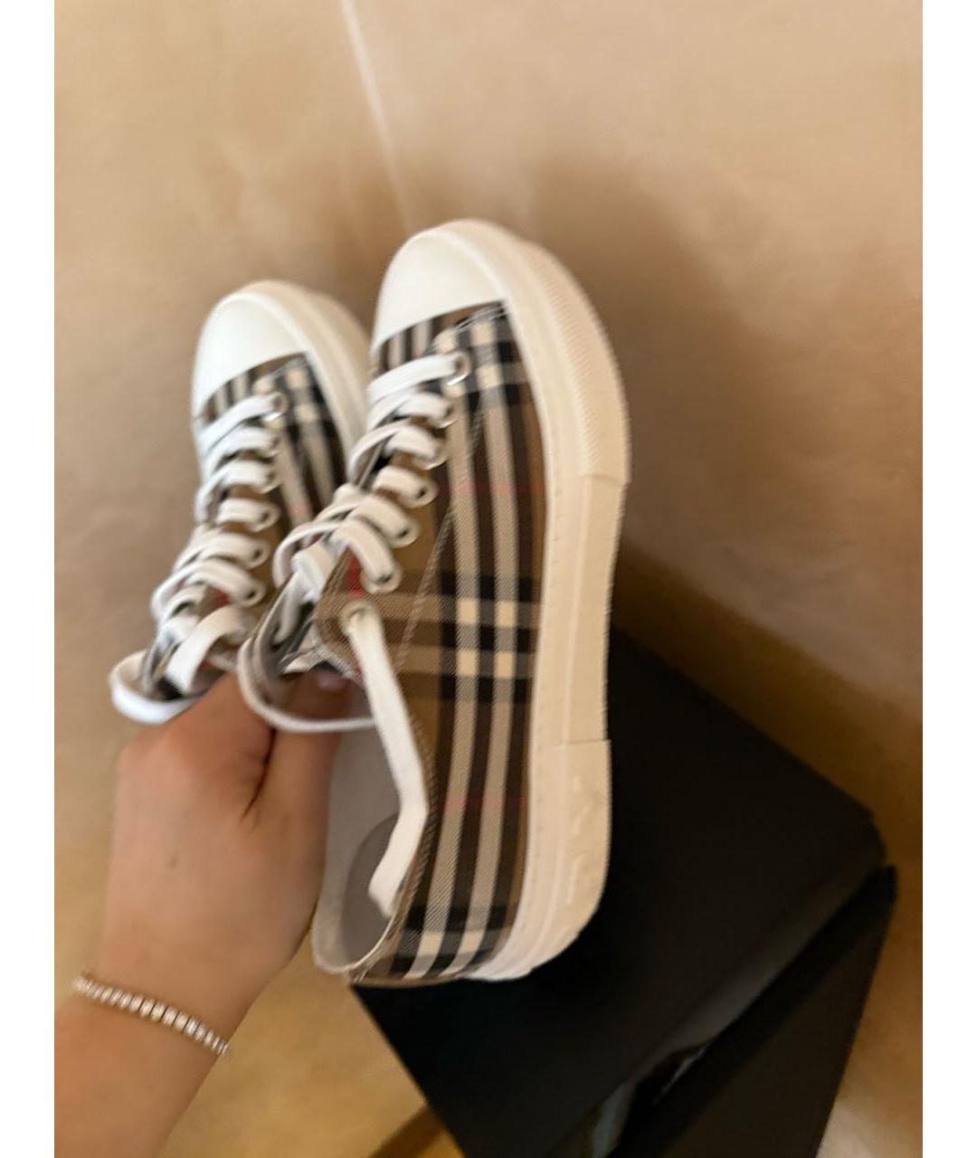 BURBERRY Коричневые текстильные низкие кроссовки / кеды, фото 7