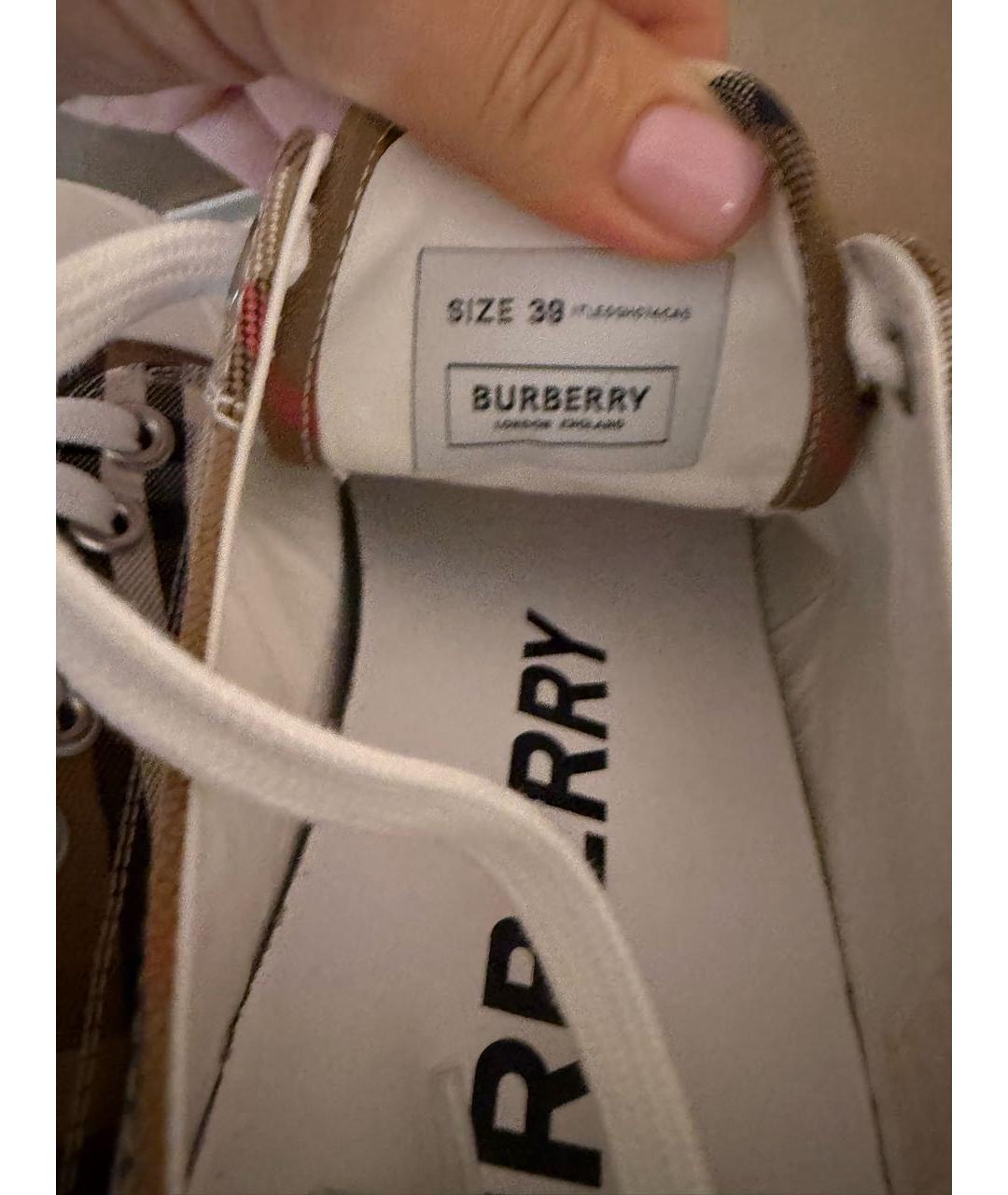 BURBERRY Коричневые текстильные низкие кроссовки / кеды, фото 3
