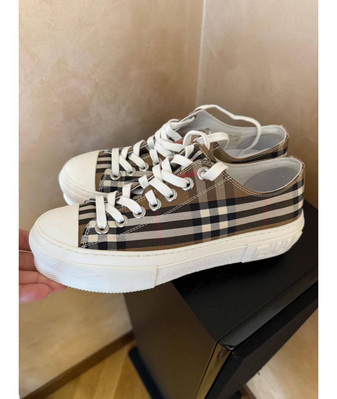 BURBERRY Коричневые текстильные низкие кроссовки / кеды, фото 5