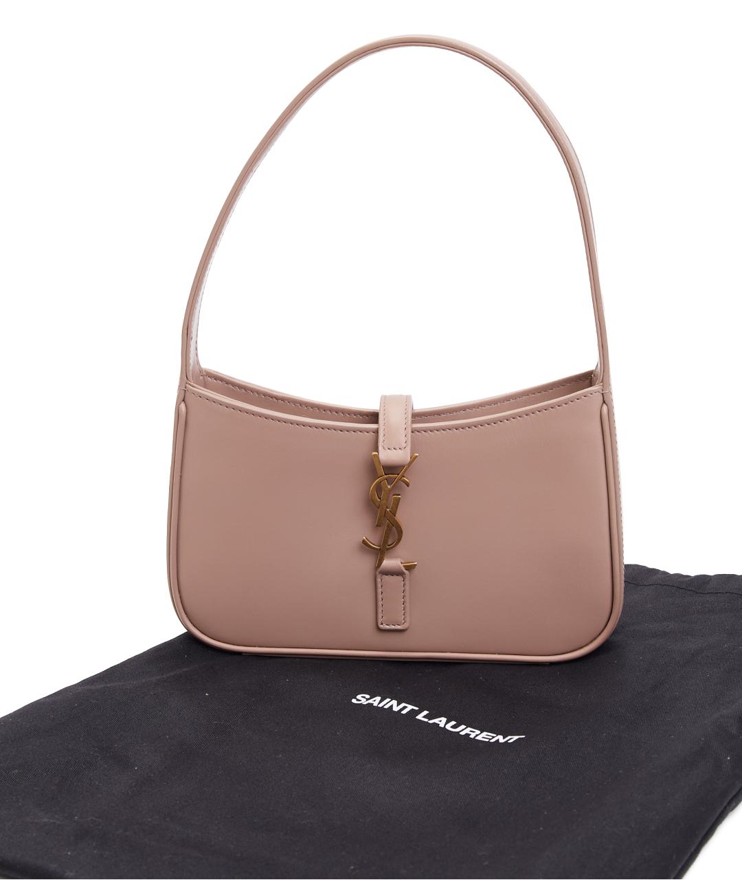 SAINT LAURENT Розовая кожаная сумка с короткими ручками, фото 5