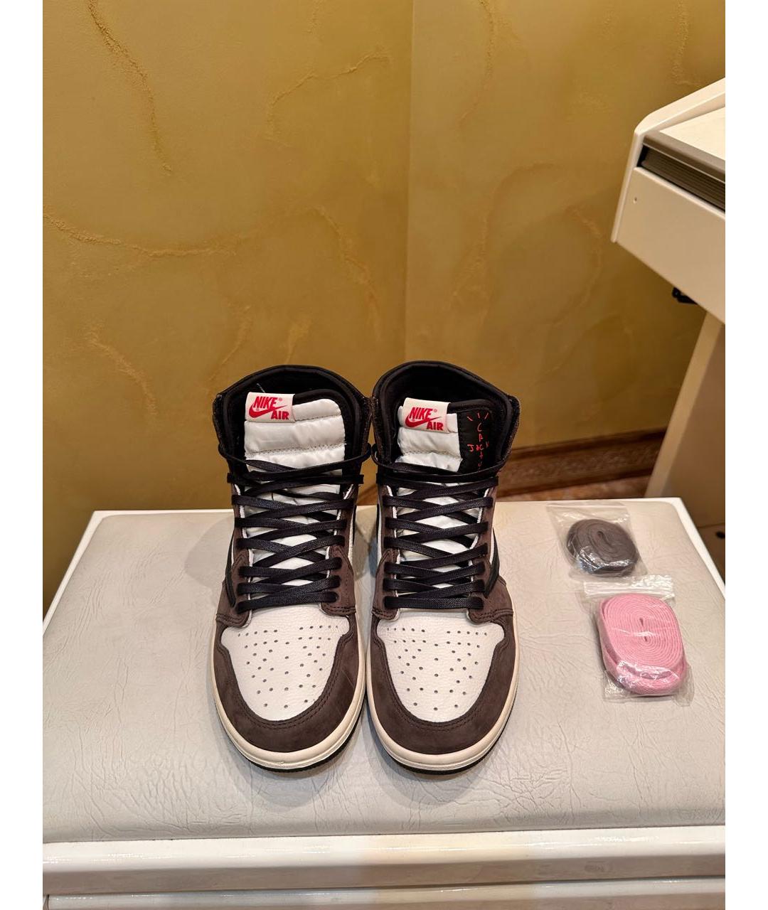 NIKE Коричневые кожаные высокие кроссовки / кеды, фото 2