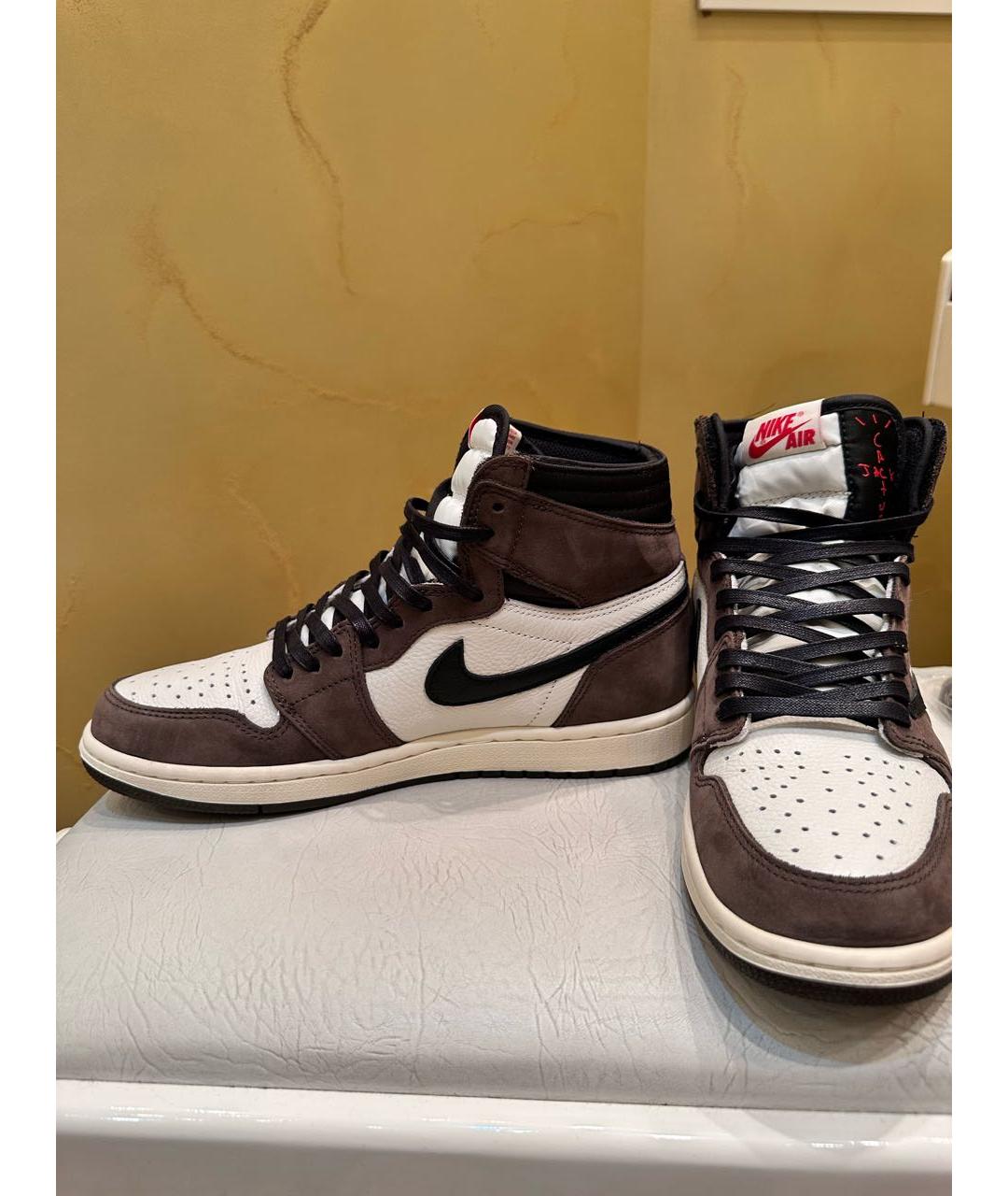 NIKE Коричневые кожаные высокие кроссовки / кеды, фото 5