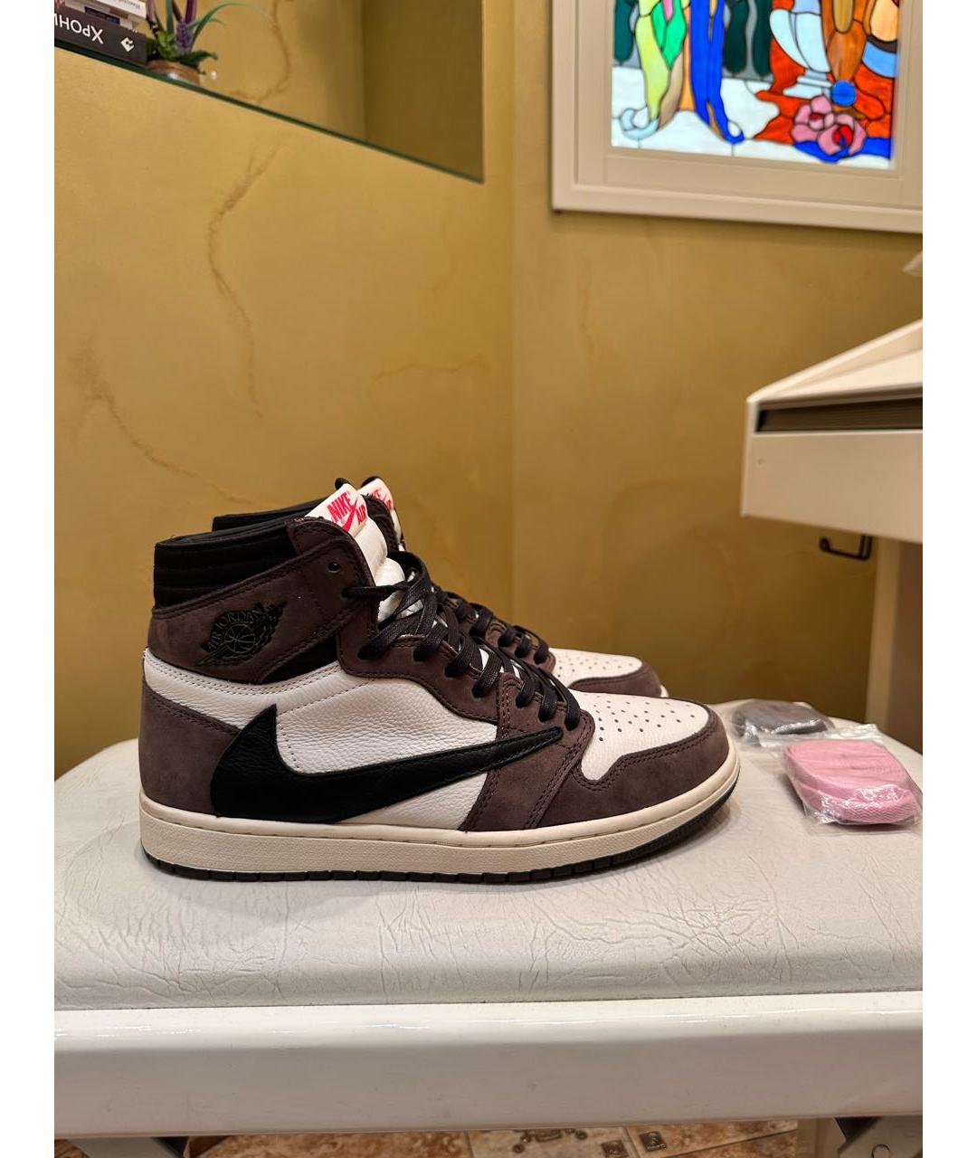 NIKE Коричневые кожаные высокие кроссовки / кеды, фото 7