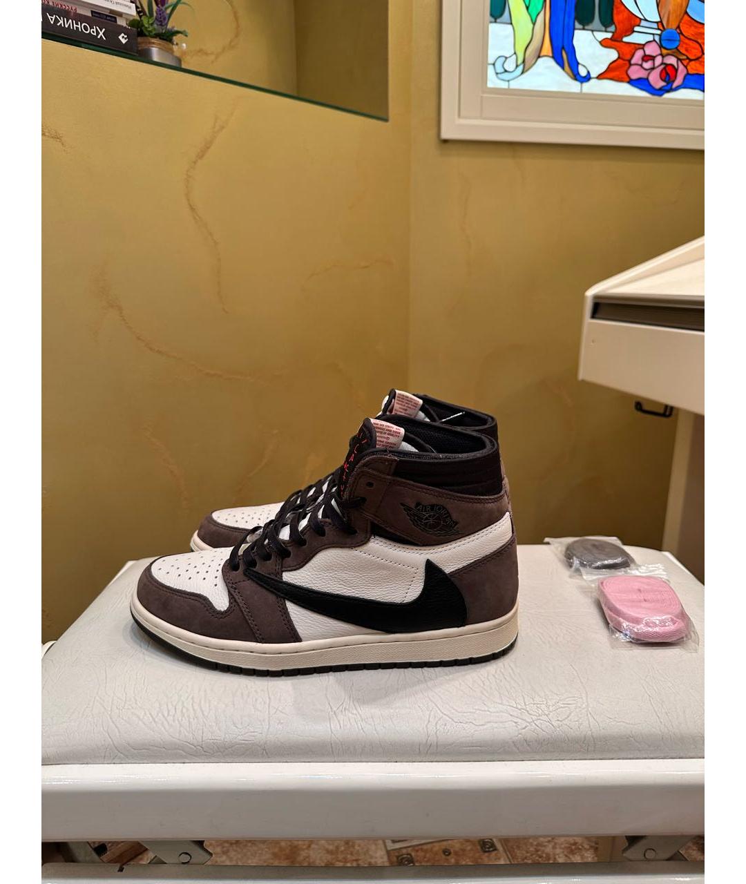 NIKE Коричневые кожаные высокие кроссовки / кеды, фото 3