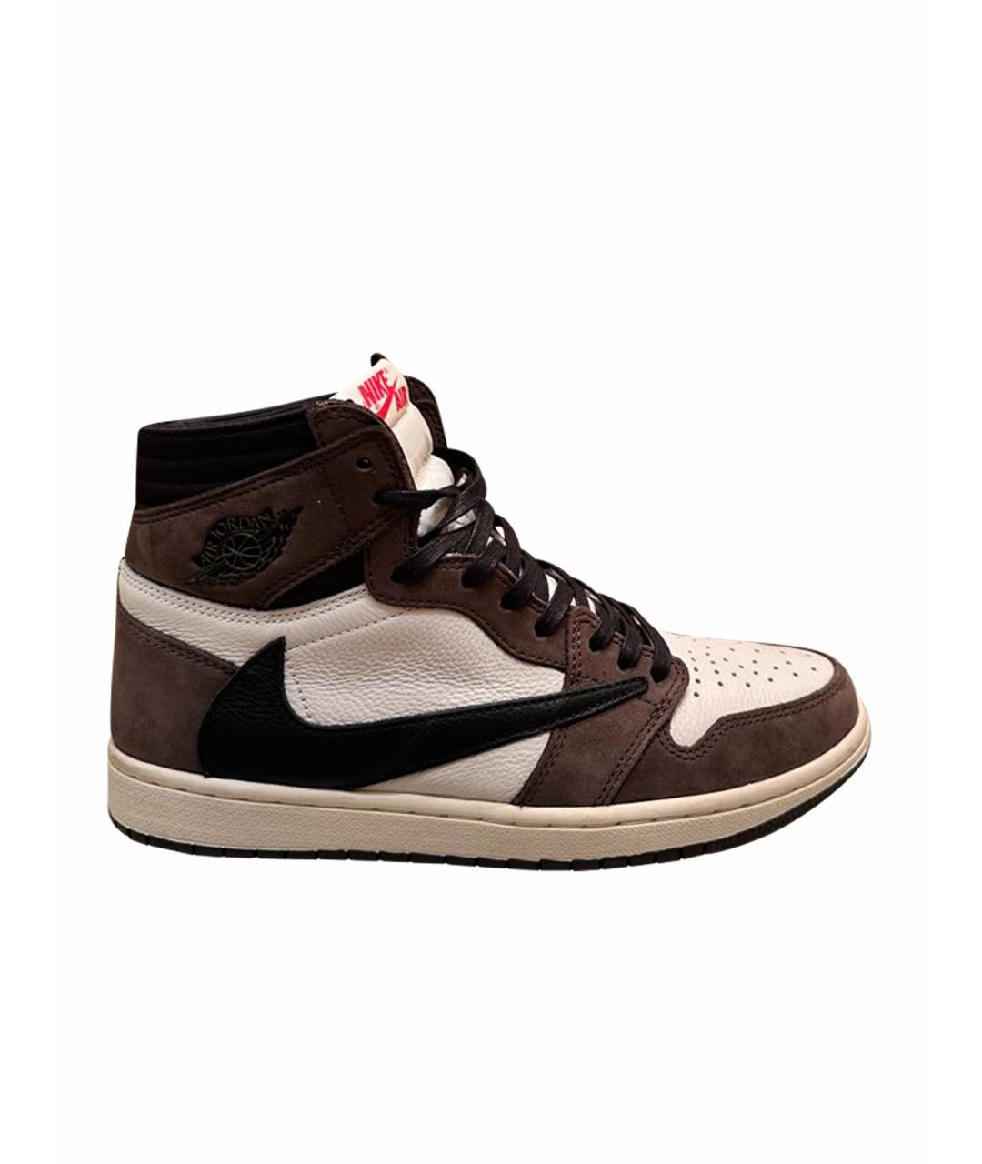 NIKE Коричневые кожаные высокие кроссовки / кеды, фото 1