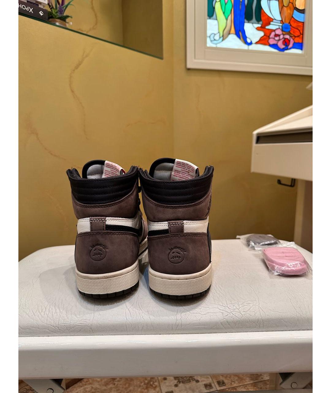 NIKE Коричневые кожаные высокие кроссовки / кеды, фото 4