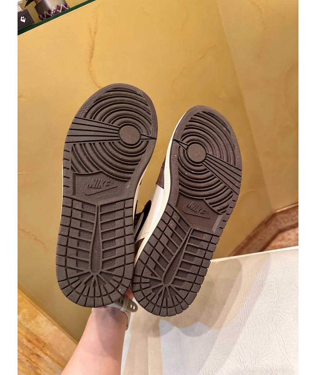 NIKE Коричневые кожаные высокие кроссовки / кеды, фото 6