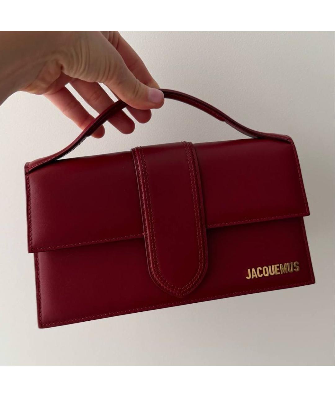 JACQUEMUS Бордовая кожаная сумка с короткими ручками, фото 4