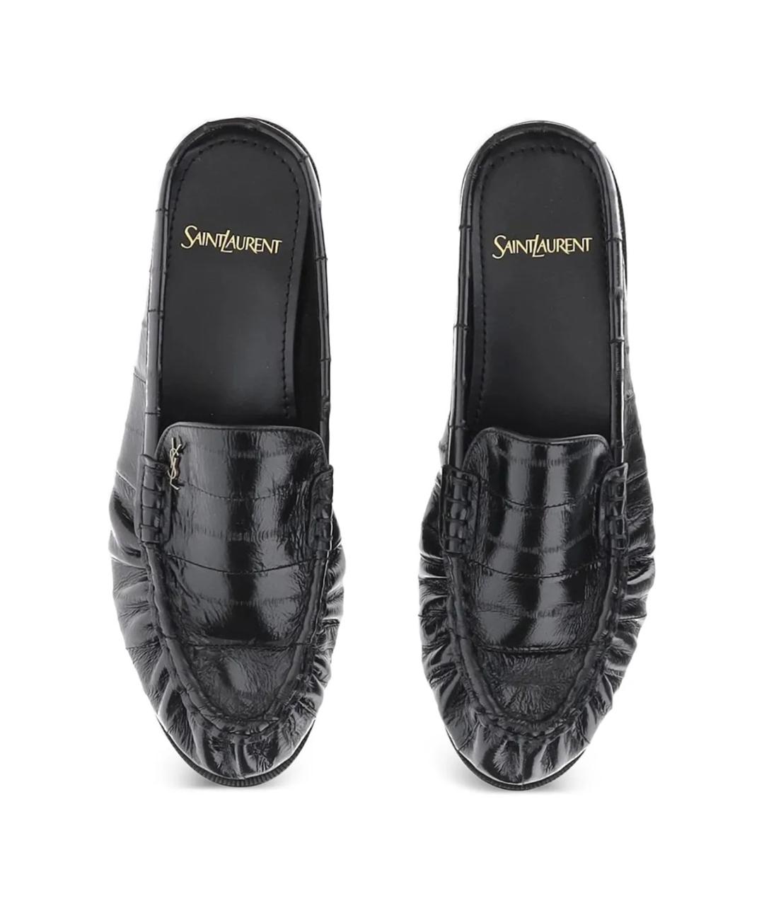 SAINT LAURENT Черные кожаные мюли, фото 3