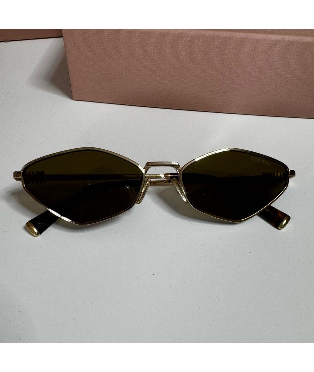 MIU MIU Золотые металлические солнцезащитные очки, фото 5