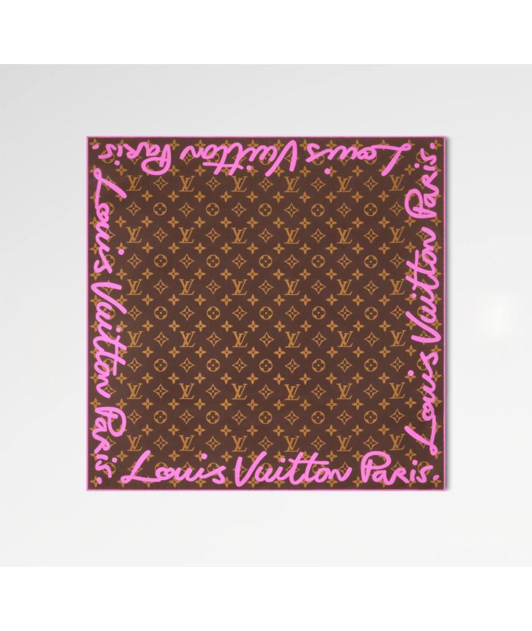 LOUIS VUITTON Коричневый шелковый платок, фото 5