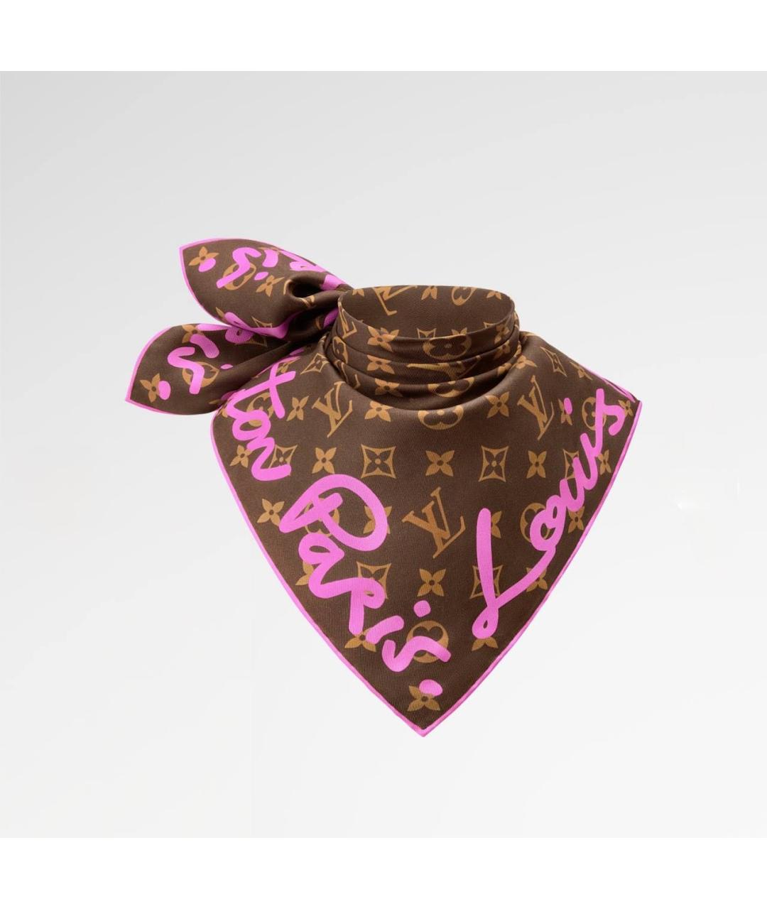 LOUIS VUITTON Коричневый шелковый платок, фото 4