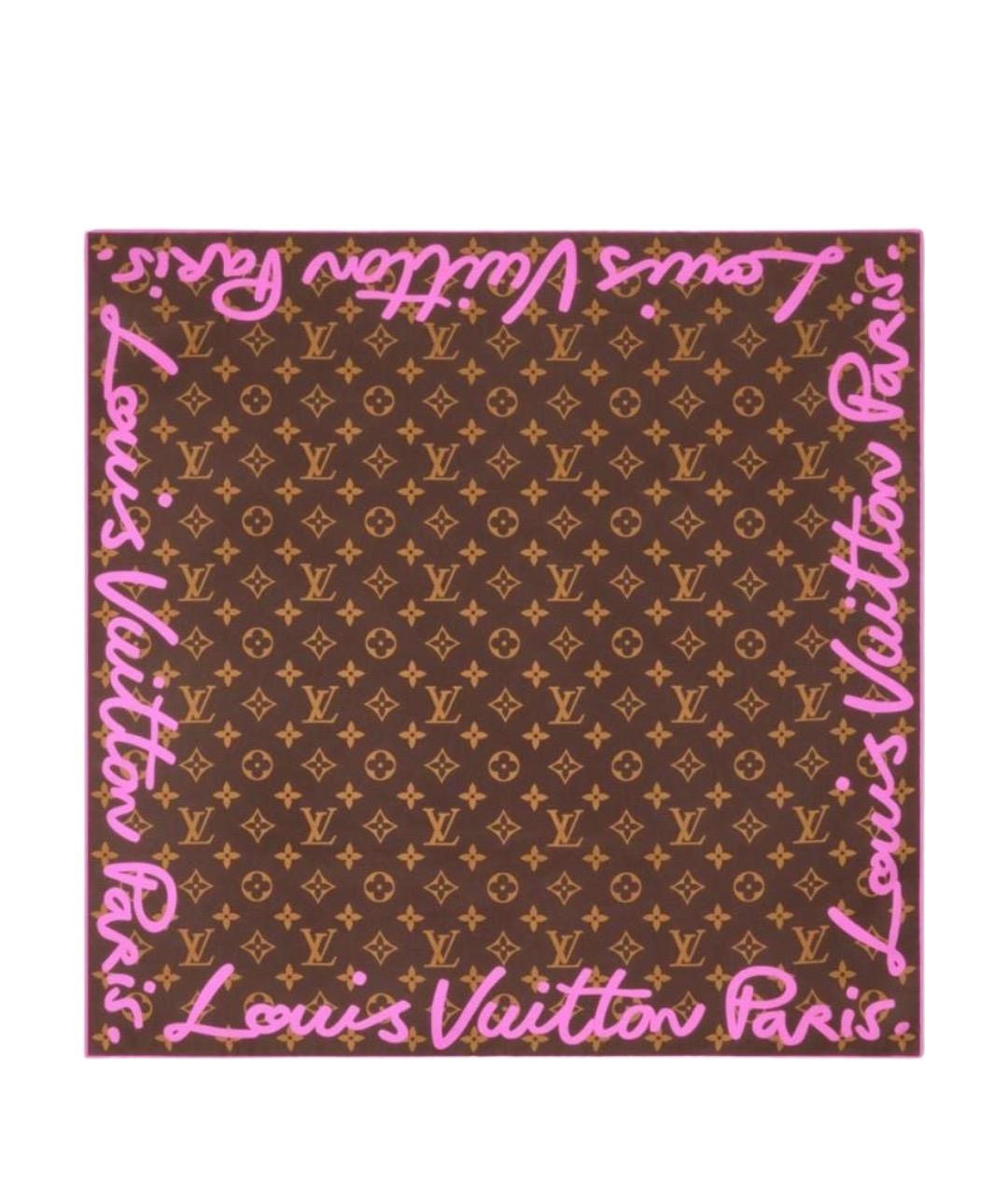 LOUIS VUITTON Коричневый шелковый платок, фото 1
