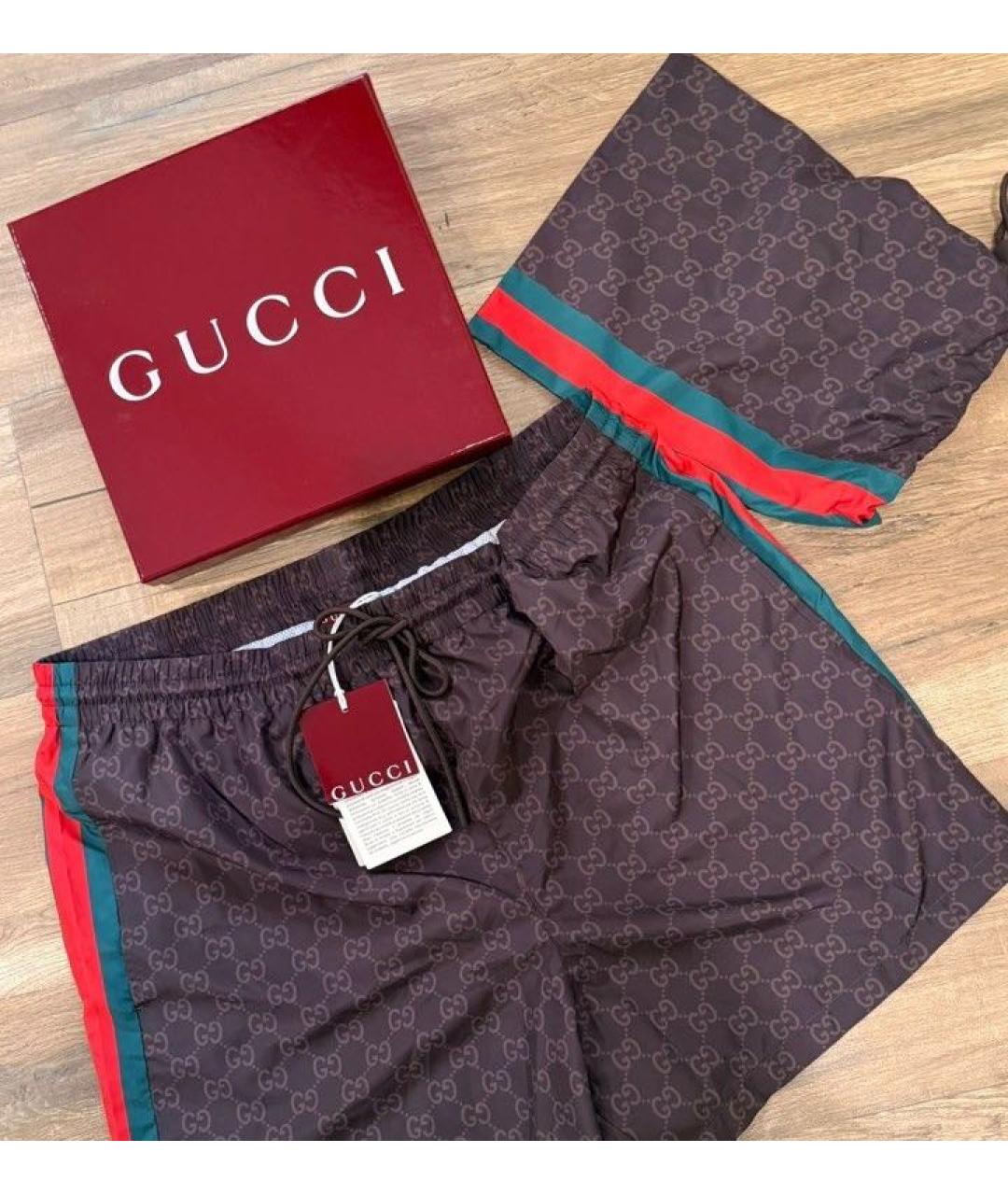 GUCCI Коричневые полиамидовые шорты, фото 3