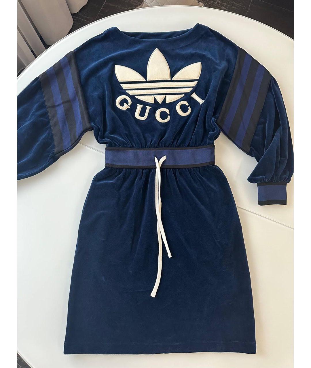 GUCCI Темно-синее велюровое платье, фото 3