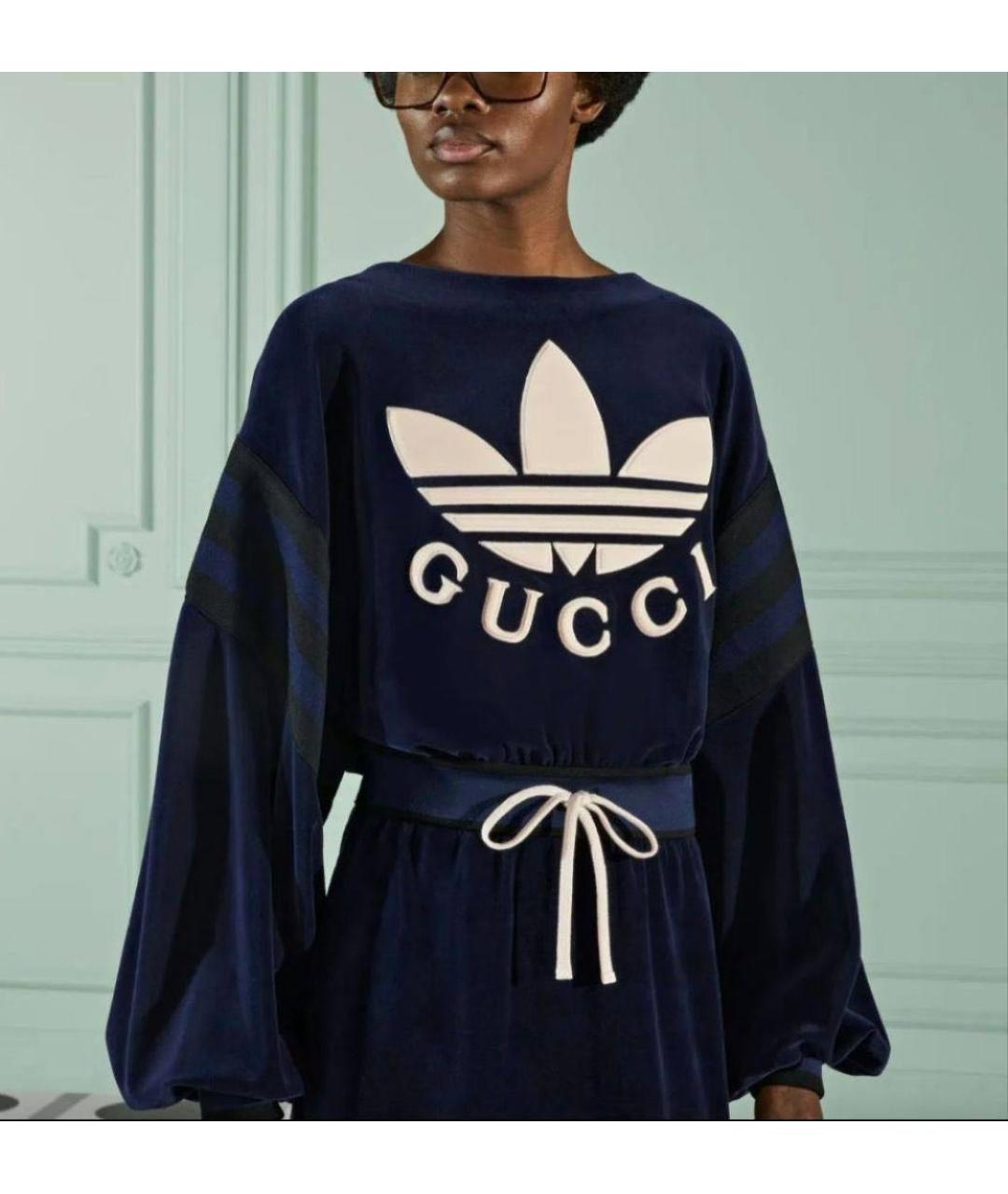 GUCCI Темно-синее велюровое платье, фото 5