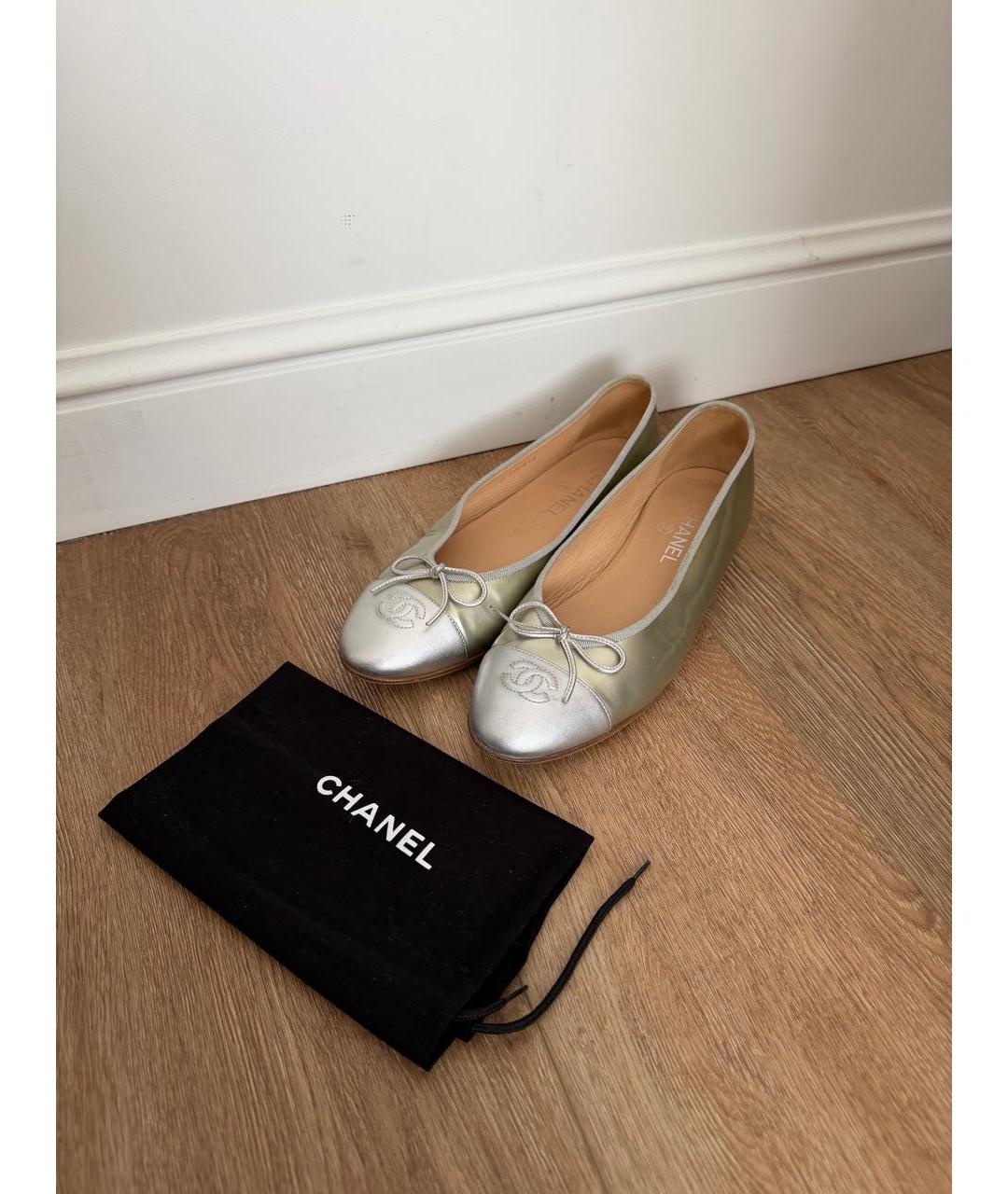 CHANEL Серебряные кожаные балетки, фото 8