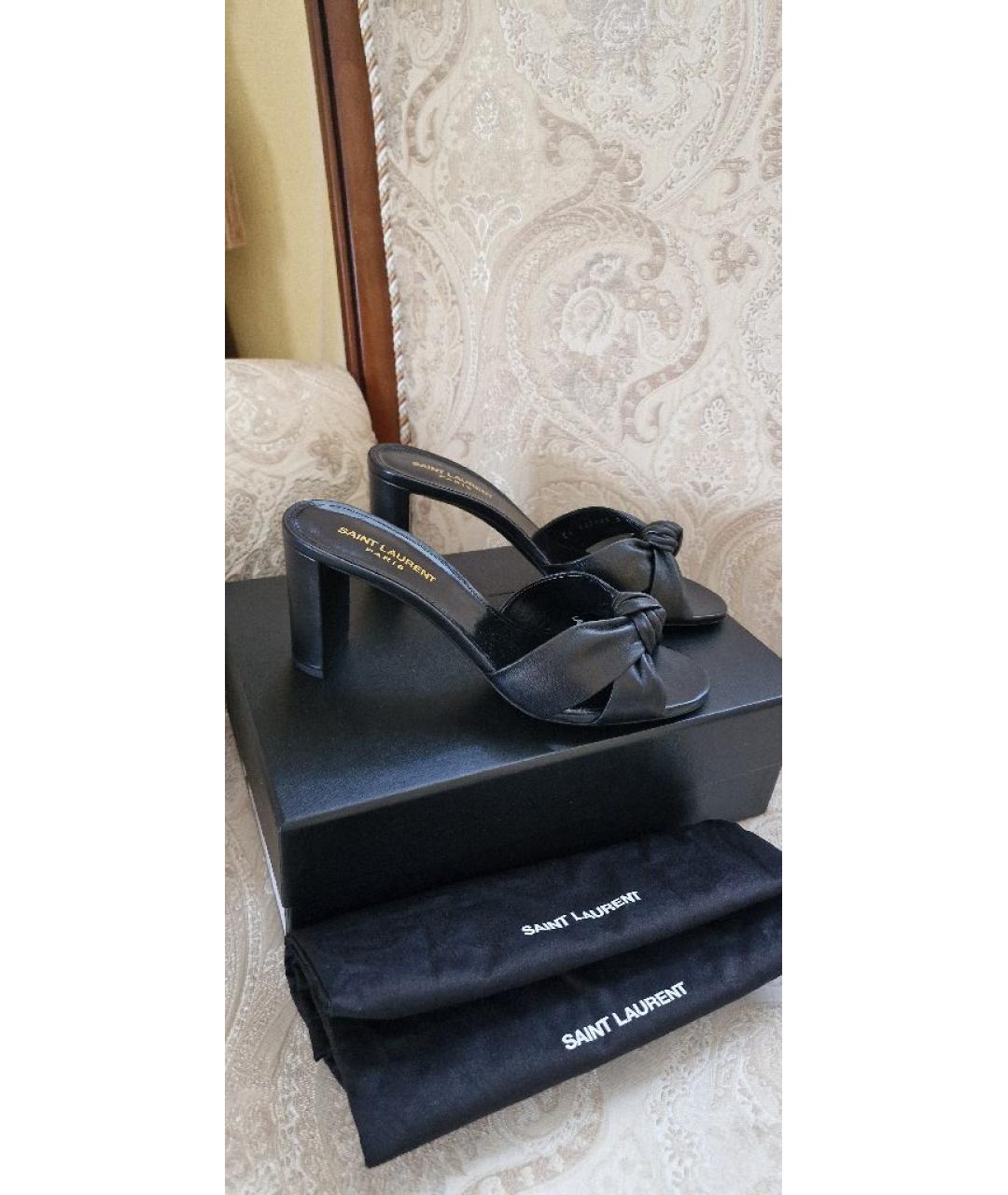 SAINT LAURENT Черные кожаные мюли, фото 10